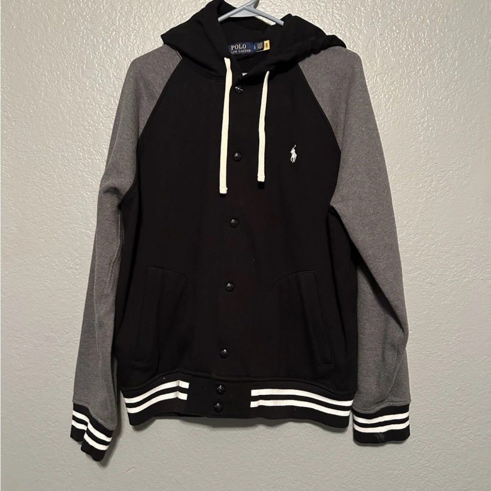 Ralph Lauren Men's Black and Gray Varsity Jacket
